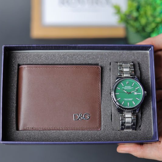 Luxury Gift Set – Rolex Watch + D&G Brown Wallet